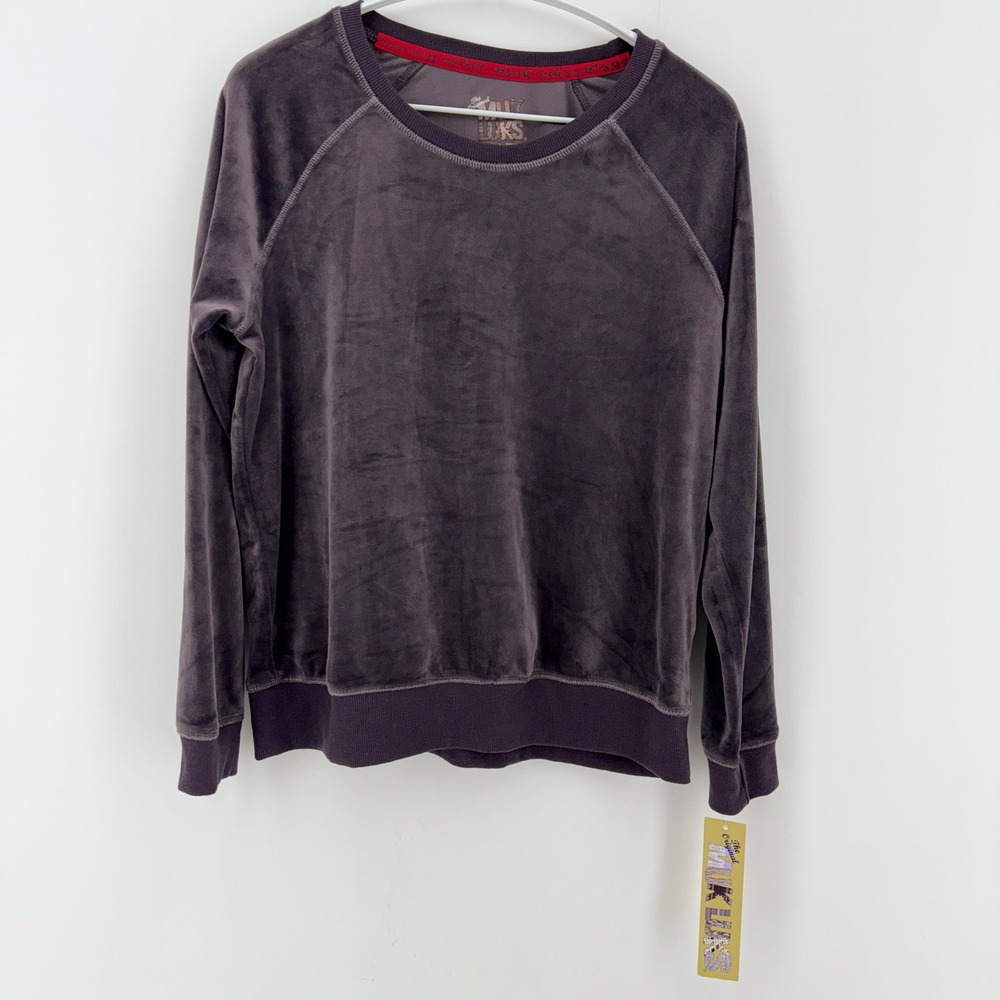 Muk Luks Velour Sweatshirt Womens Large Plum Purple‎ NEW Raglan Long Sleeve